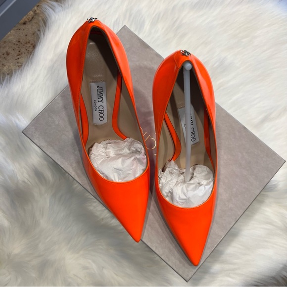 Jimmy Choo Shoes - Jimmy Choo 100mm Love Patent Neon Orange Pumps